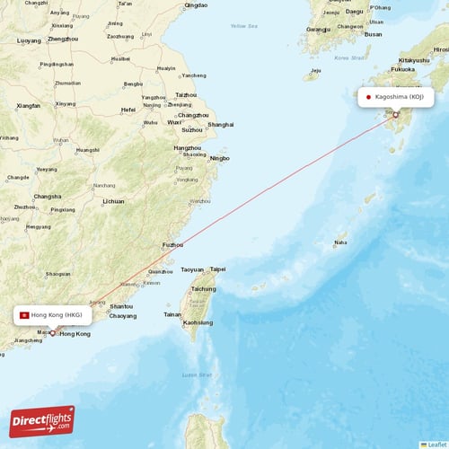 Hong Kong - Kagoshima direct flight map