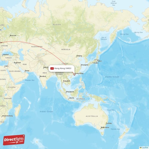 Hong Kong - Munich direct flight map