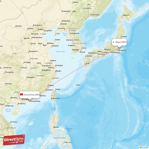 Hong Kong - Tokyo direct flight map