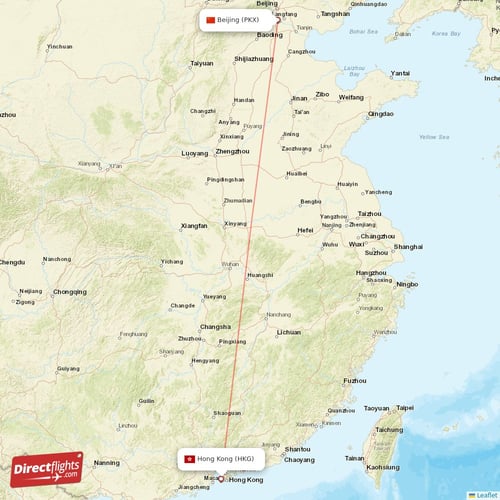 Hong Kong - Beijing direct flight map