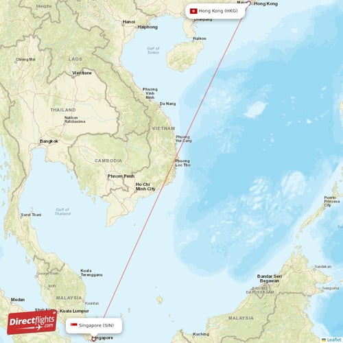 Hong Kong - Singapore direct flight map