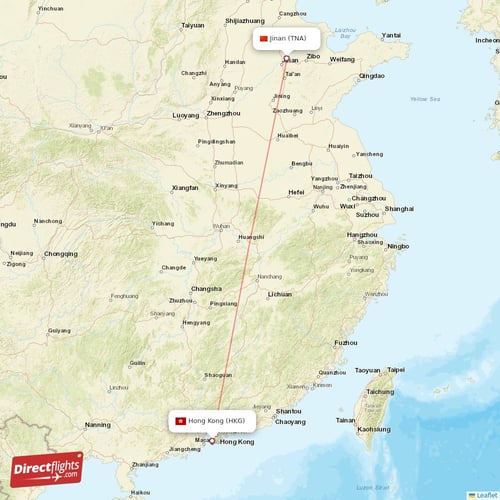 Hong Kong - Jinan direct flight map