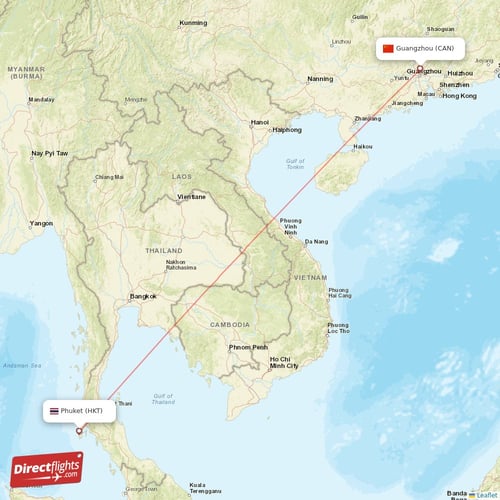 Phuket - Guangzhou direct flight map