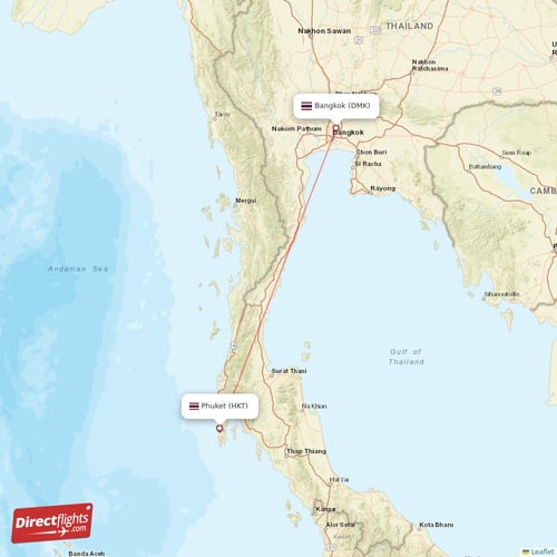 Phuket - Bangkok direct flight map