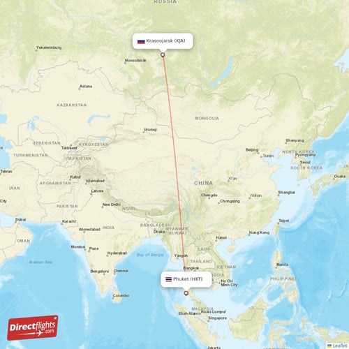 Phuket - Krasnojarsk direct flight map