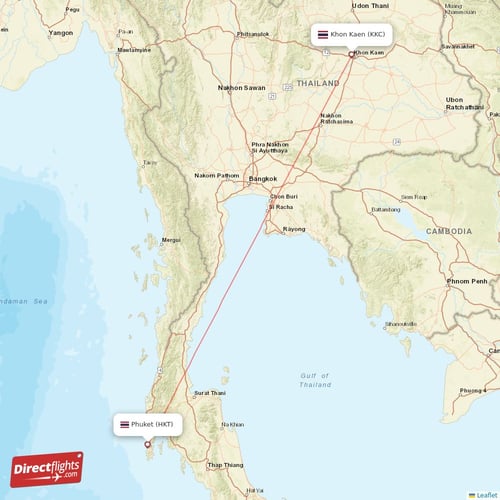 Phuket - Khon Kaen direct flight map