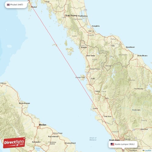 Phuket - Kuala Lumpur direct flight map