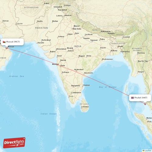 Phuket - Muscat direct flight map