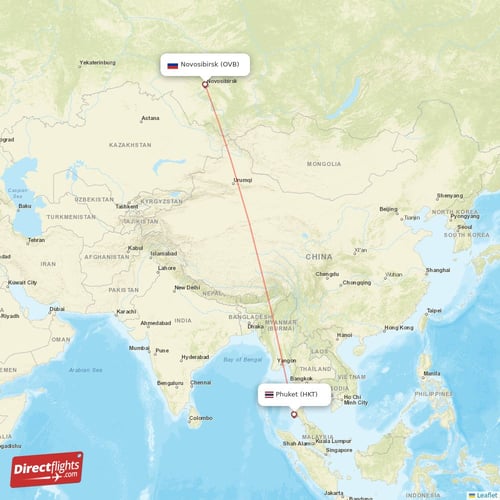 Phuket - Novosibirsk direct flight map