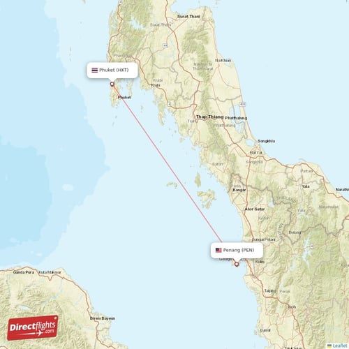 Phuket - Penang direct flight map