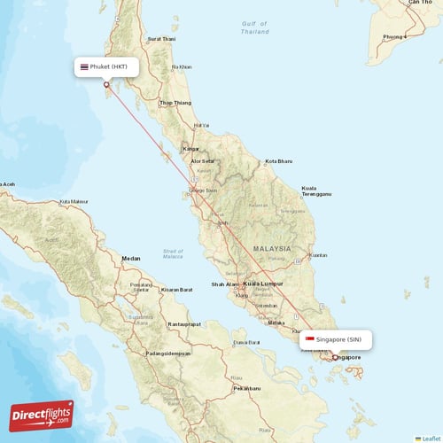 Phuket - Singapore direct flight map