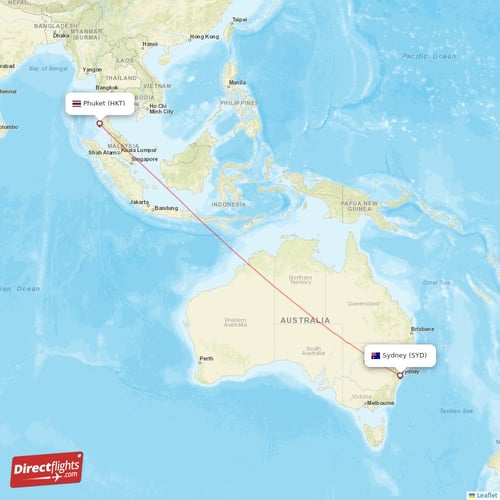 Phuket - Sydney direct flight map