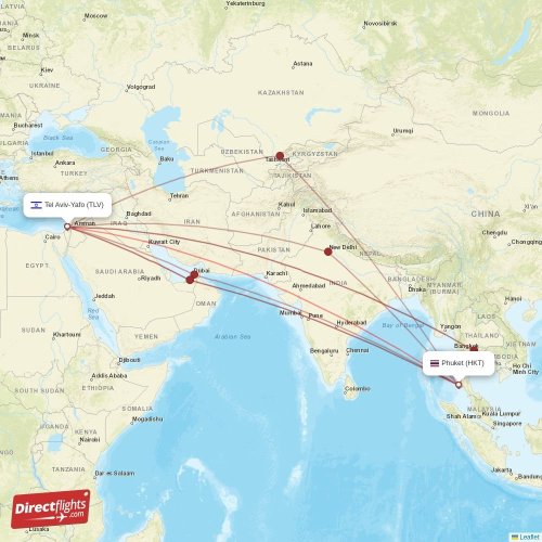 Phuket - Tel Aviv-Yafo direct flight map