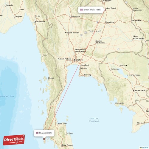 Phuket - Udon Thani direct flight map