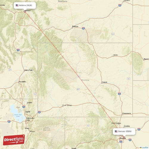 Helena - Denver direct flight map