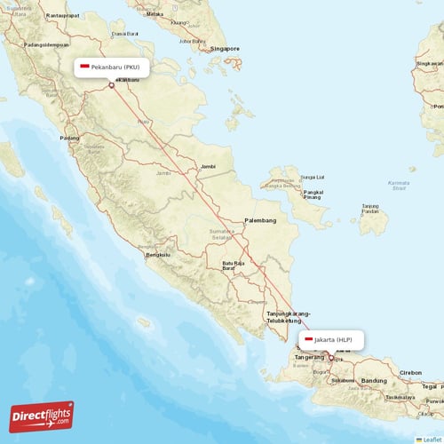 Jakarta - Pekanbaru direct flight map
