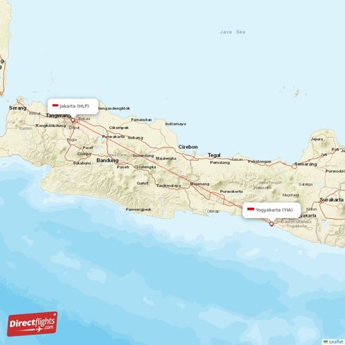 Jakarta - Yogyakarta direct flight map