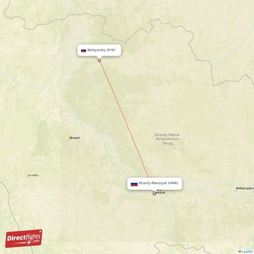 Khanty-Mansiysk - Beloyarsky direct flight map
