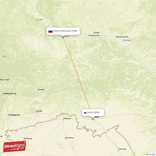 Khanty-Mansiysk - Omsk direct flight map