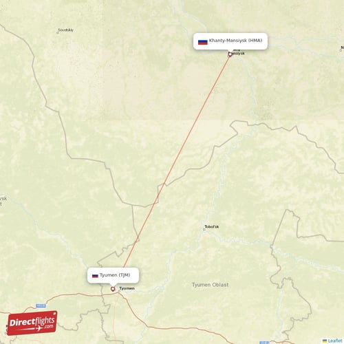 Khanty-Mansiysk - Tyumen direct flight map