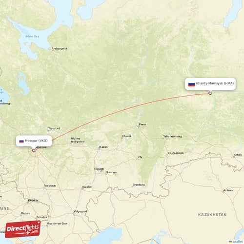 Khanty-Mansiysk - Moscow direct flight map