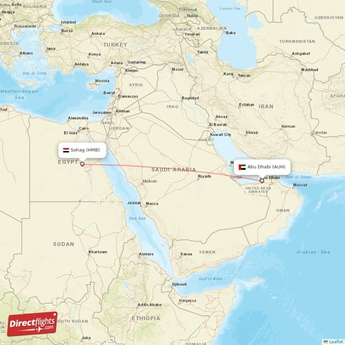 Sohag - Abu Dhabi direct flight map