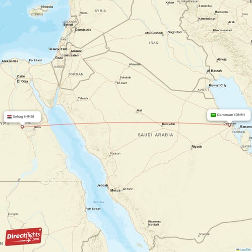 Sohag - Dammam direct flight map