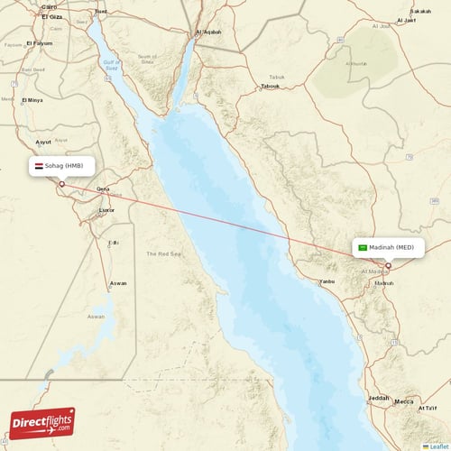 Sohag - Madinah direct flight map