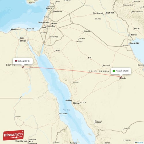 Sohag - Riyadh direct flight map
