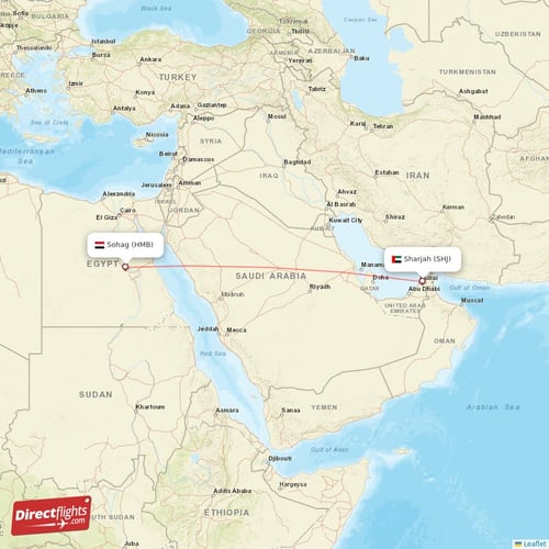 Sohag - Sharjah direct flight map