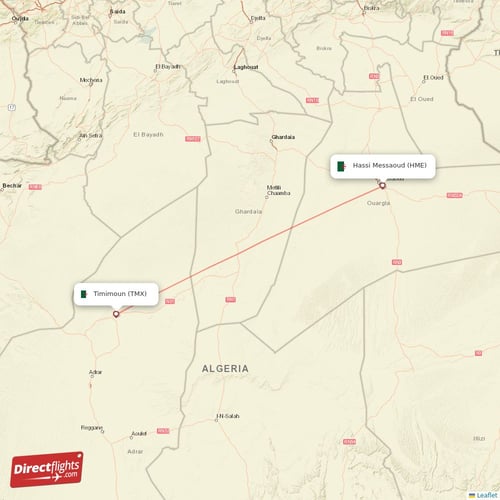 Direct flights from Hassi Messaoud to Timimoun, HME to TMX non-stop ...