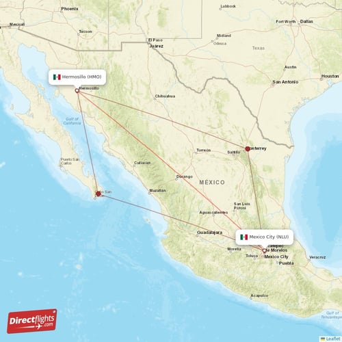 Direct flights from Hermosillo to Mexico City, HMO to NLU nonstop