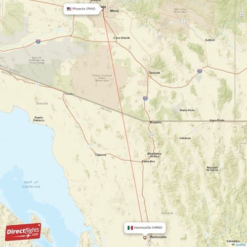 Hermosillo - Phoenix direct flight map