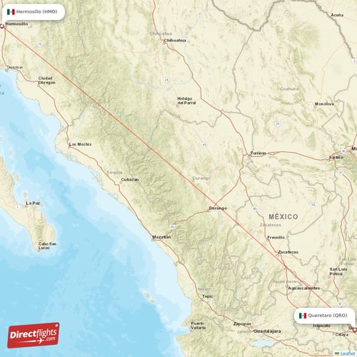 Hermosillo - Queretaro direct flight map