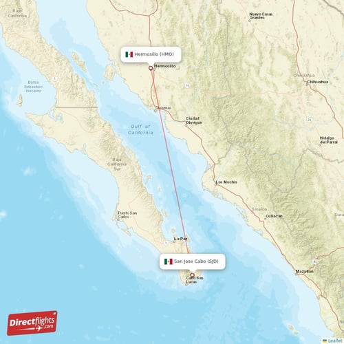 Hermosillo - San Jose Cabo direct flight map