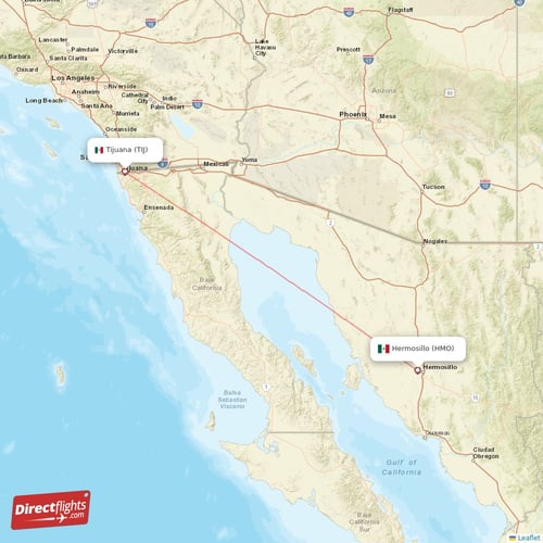 Hermosillo - Tijuana direct flight map