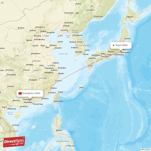 Tokyo - Guangzhou direct flight map
