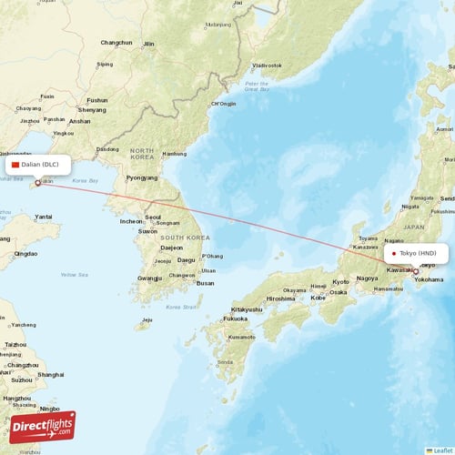 Tokyo - Dalian direct flight map
