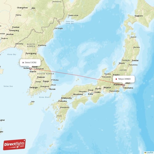 Tokyo - Seoul direct flight map
