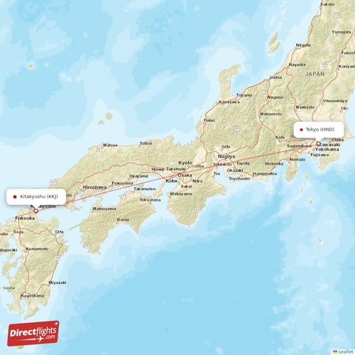 Tokyo - Kitakyushu direct flight map