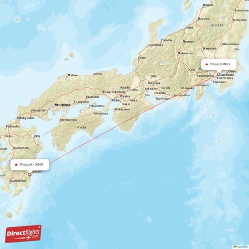 Tokyo - Miyazaki direct flight map