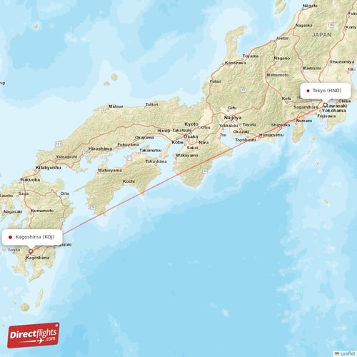 Tokyo - Kagoshima direct flight map