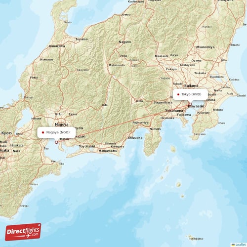 Tokyo - Nagoya direct flight map