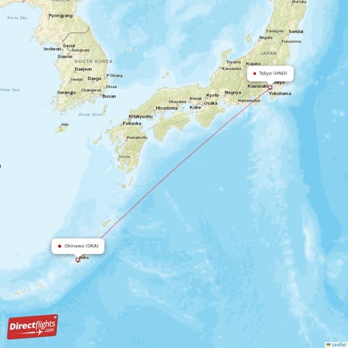 Tokyo - Okinawa direct flight map