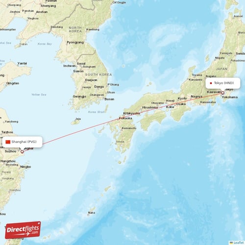 Tokyo - Shanghai direct flight map