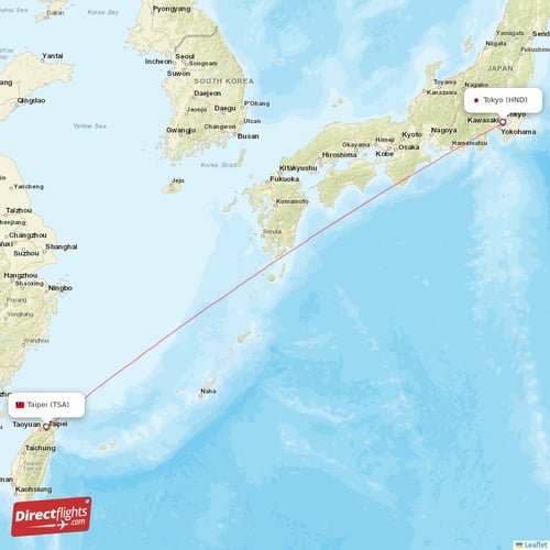 Tokyo - Taipei direct flight map