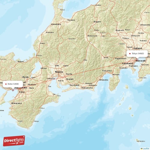 Tokyo - Kobe direct flight map