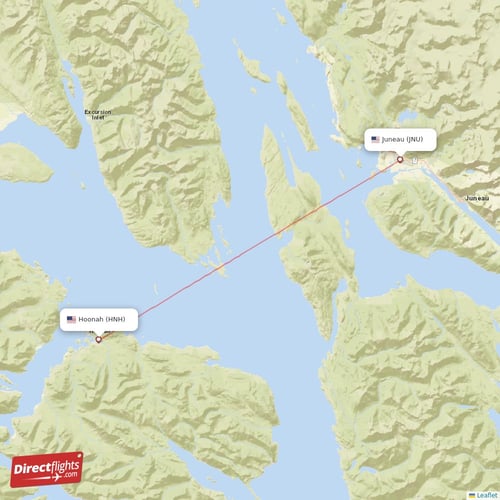 Hoonah - Juneau direct flight map