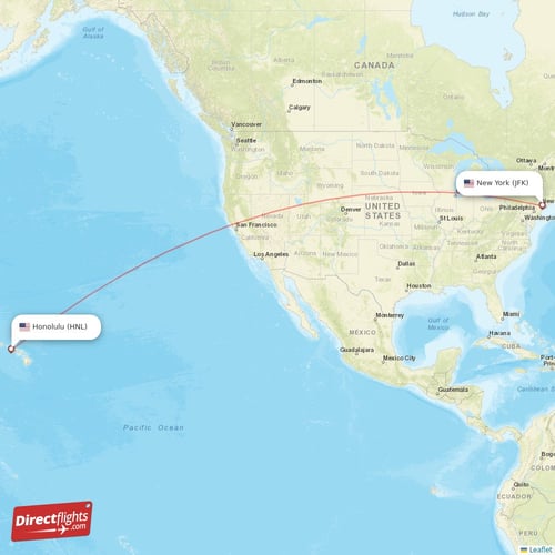 Honolulu - New York direct flight map
