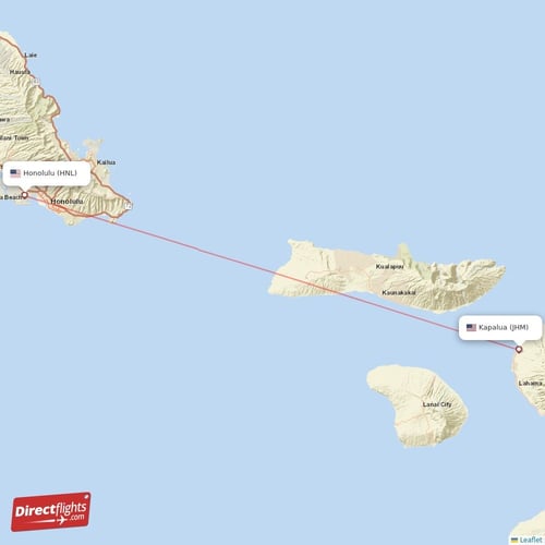 Honolulu - Kapalua direct flight map